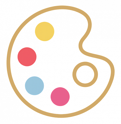 Icône palette de peintre dorée avec taches pastel – Créez vos dégradés Cristal Deco