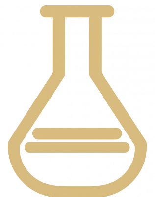 Icône dorée de flacon symbolisant la qualité et la composition contrôlée des cristaux décoratifs Cristal Deco