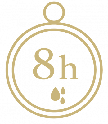 Icône dorée de chronomètre avec inscription 8h – étape Laissez gonfler les cristaux Cristal Deco